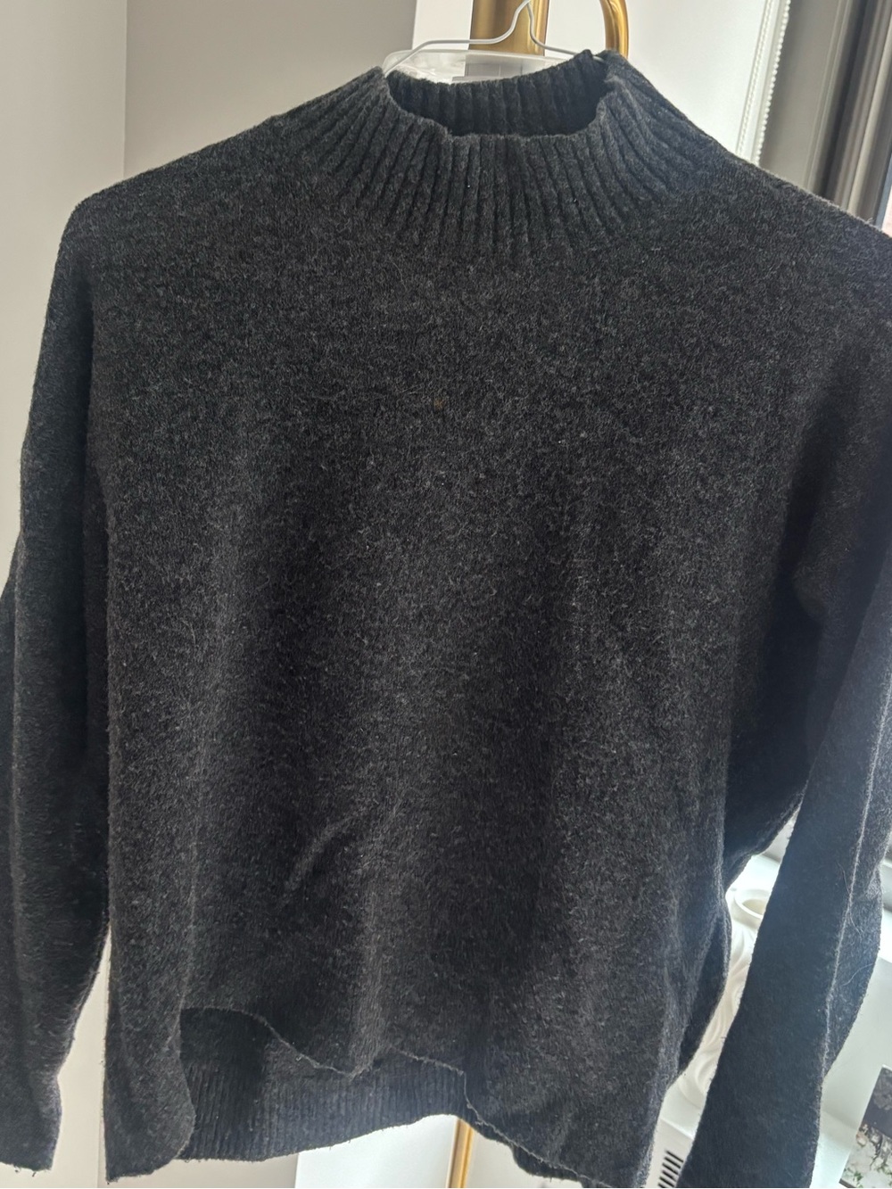 Uniqlo Charcoal Mock Neck Knit Sweater